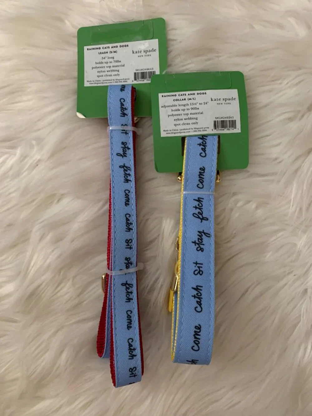 KATE SPADE Raining Cats and Dogs Collar and Leash Set Sz S/M